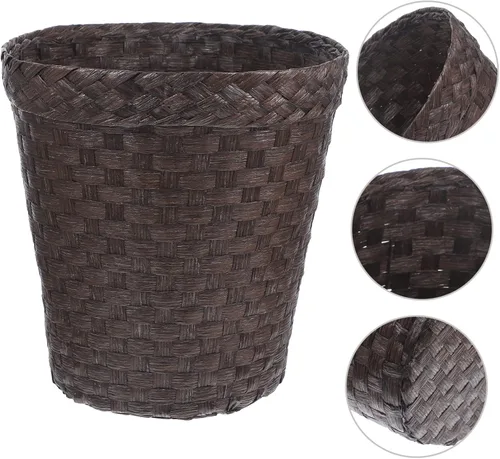 Vista 4 de LIFKOME Cubo de almacenamiento de paja Papelera portátil Papelera de escritorio Cestas de almacenamiento decorativas Cesta decorativa Papelera