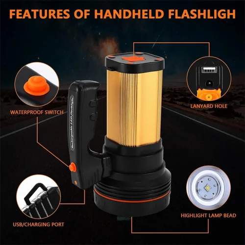Vista 9 de Linterna led de mano recargable de alta potencia, súper brillante, 9000 MA 6000 lúmenes, CREE Tactical
