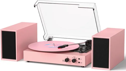 Vista 11 de Reproductor de discos de vinilo con 4+2 altavoces estéreo externos Bluetooth, tocadiscos de 3 velocidades con correa para discos de vinilo, dos