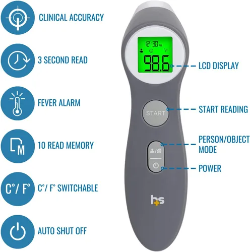 Vista 3 de HealthSmart Termómetro digital para adultos y niños, pistola de temperatura infrarroja para la frente para probar objetos o aire