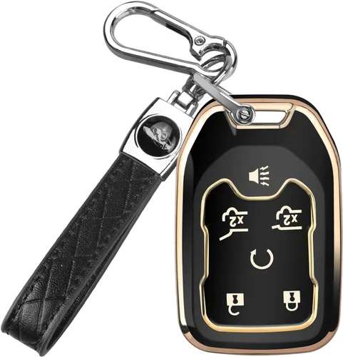 Vista 12 de MILD EAST - Funda para llavero GMC de 5 botones con llavero (oro/negro) Soft TPU Key Case Shell Full Protection Compatible with Chevy Silverado &