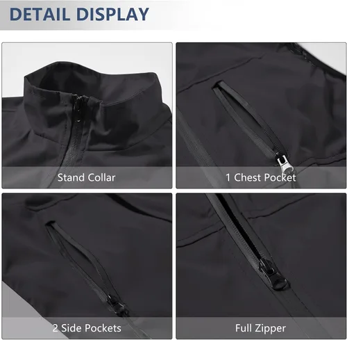 Vista 3 de Heihuohua Chaleco de forro polar suave para hombre, chaqueta ligera sin mangas con cremallera completa