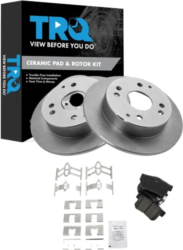 Vista 20 de TRQ Juego de pastillas de freno y rotor de cerámica trasera compatible con Honda Accord V6 1998-02 3.0L con frenos de disco traseros 02-06 Acura RSX