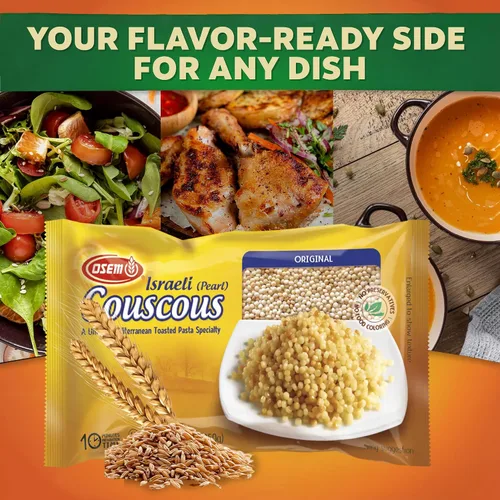 Vista 5 de Osem Cuscús de perlas israelíes – Perlas de cuscús de trigo, alternativa a la pasta mediterránea perla, original llano, Kosher Parve – caja de 8.8