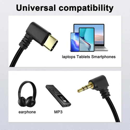 Vista 7 de XMSJSIY Cable de audio tipo C a 0.098 in USB C macho a 0.098 in TRS 3 polos macho AUX 90 grados ángulo recto conector de repuesto para auriculares