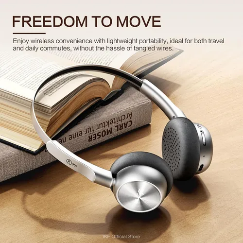 Vista 3 de iKF R1 - Auriculares Bluetooth inalámbricos retro, 60 horas de reproducción, ajuste cómodo 38ms Low Latency, Multipoint Connect, Built-in Mic, App