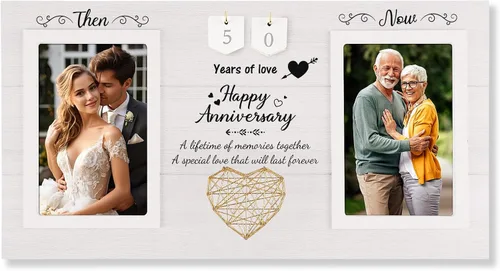 Vista 14 de Then & Now Regalos de Aniversario de Boda para Parejas, Marco de Fotos de Aniversario de 1-99 Años, Marco de Fotos de Bridal Shower que Contiene 2
