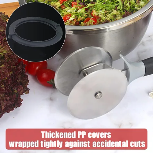 Vista 4 de AItaf Herramienta para picar ensaladas, picador de lechuga con cubiertas protectoras, ruedas dobles, cortador circular de acero inoxidable