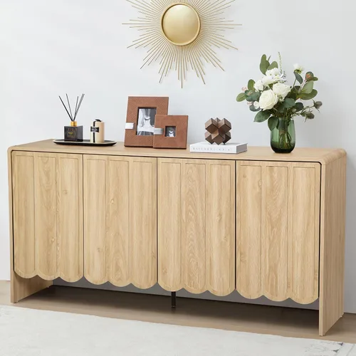 Vista 12 de ORRD Aparador de buffet, armarios de almacenamiento Accent con 2 puertas, gabinete de madera estilo granja con estantes ajustables y panel ondulado