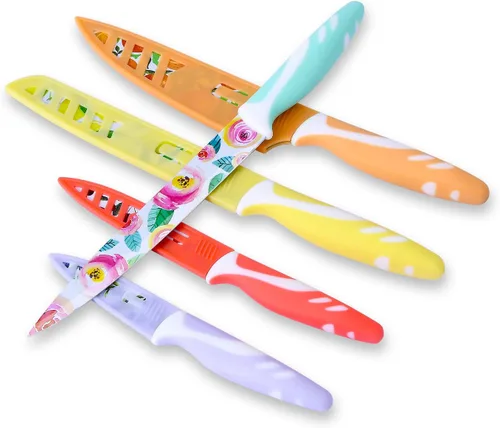 Vista 4 de UPTRUST Juego de cuchillos de cocina de acero inoxidable de 10 piezas, revestimiento antiadherente con 5 cuchillas protectoras, cuchillos de frutas