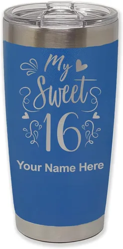 Vista 29 de LaserGram Taza aislada al vacío de 20 onzas, My Sweet 16, grabado personalizado incluido (gris)