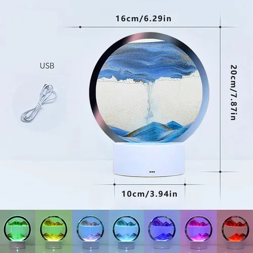 Vista 7 de Lámpara de mesa de pintura de arena USB, luz nocturna, paisaje dinámico natural 3D, arte creativo, arena, regalos decorativos para el hogar, mesita