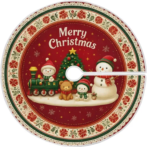 Vista 11 de ALAZA Decoración de falda de árbol de Navidad, pequeño adorno de falda de árbol de 35.4 pulgadas con copos de nieve azules con purpurina navideña