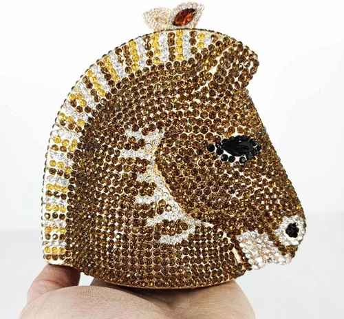 Vista 2 de Bolso de mano de cristal para mujer con forma de cabeza de caballo 3D brillante, S