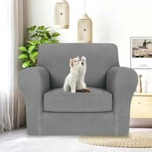 Vista 32 de MAXIJIN 2 piezas de fundas para silla con brazos, funda para silla de sofá para sala de estar, funda elástica para perros para una silla con 1 cojín