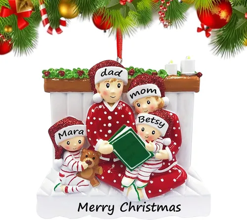 Vista 3 de Adornos de Navidad personalizados, adorno familiar 2023, pijama con nombre personalizado, decoración familiar, árbol de Navidad, colgante colgante