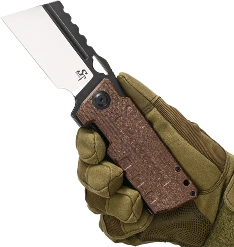 Vista 5 de Sitivien Cuchillo plegable ST155, hoja de acero Sandvik 14C28N, mango Micarta EDC herramienta cuchillo cuchillo de bolsillo para pesca, campamento