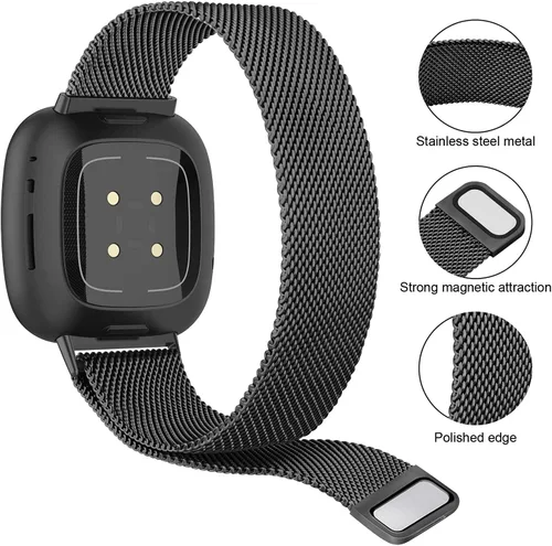 Vista 2 de Bandas de metal compatibles con Fitbit Versa 3/Versa 4/Fitbit Sense/Sense 2 para mujeres y hombres, correa de malla de acero inoxidable transpirable