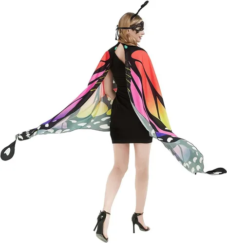Vista 4 de Butterfly Costume for Women Butterfly Wings for Women Fairy Wings Cape with Mask and Antenna Headband Halloween Costumes