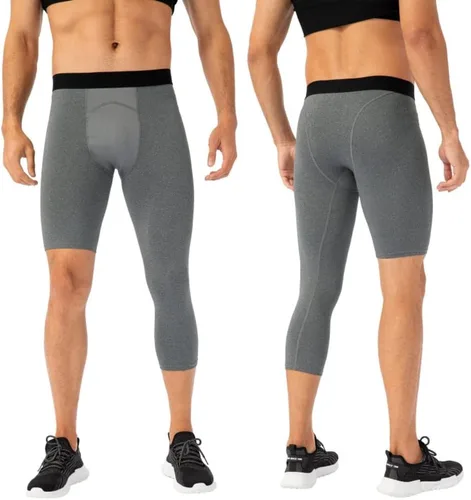 Vista 38 de Pantalones de compresión para hombre, mallas de compresión de una pierna para baloncesto, capri 3/4, leggings atléticos, capa base de secado fresco