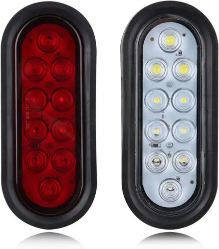 Vista 2 de 6 piezas de luces traseras LED ovaladas para remolque de 6 pulgadas, 10 LED, 4 rojas y 2 blancas, luces traseras LED ovaladas de 6" para parar