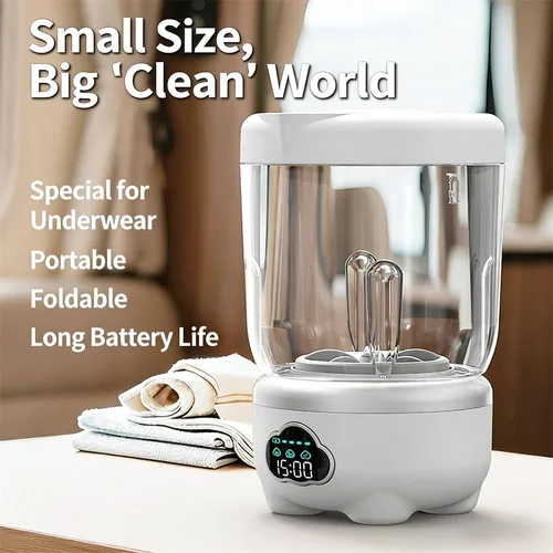 Vista 3 de Mini taza de lavandería con pantalla digital, carga USB inalámbrica, lavadora compacta de 20.3 fl oz de capacidad, material ABS, lavadora dedicada