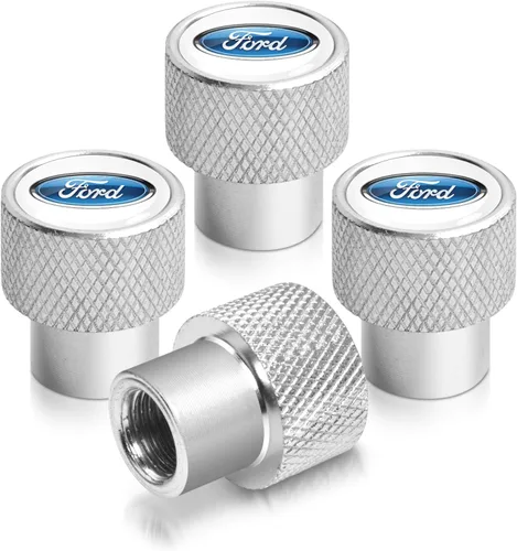 Vista 5 de iPick Image Para Ford Logo en negro sobre plateado Tapones de vástago de válvula de neumático de aluminio de fácil agarre