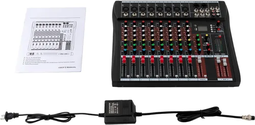 Vista 6 de Consola de mezcla profesional de 8 canales Mezclador de audio Bluetooth Digital USB MP3 Entrada 48V Phantom Power Estéreo DJ Studio Audio Mezclador