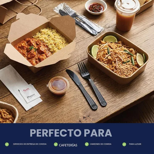 Vista 8 de Party Essentials Juego de utensilios de plástico negro envueltos individualmente/paquetes de cubiertos resistentes
