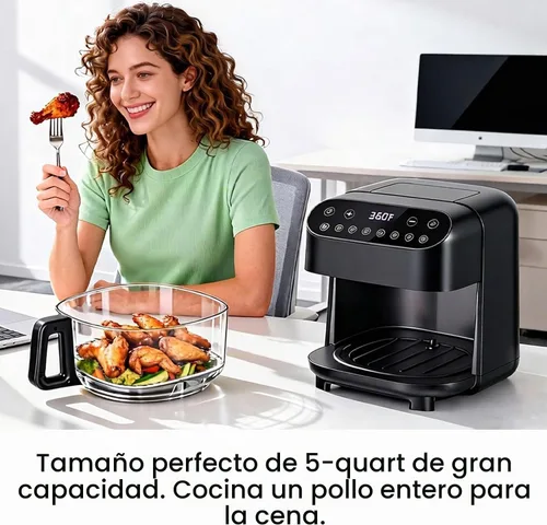 Vista 6 de Electactic Freidora de aire de vidrio de 5 cuartos de galón, sin PFAS y cesta apta para lavavajillas, ventana transparente de 360°, pantalla táctil