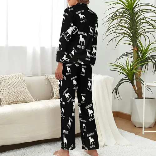 Vista 3 de American Bully Dog - Conjunto de pijama de manga larga para mujer, ropa de descanso con botones