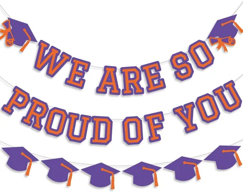 Vista 13 de Letrero con texto en inglés «We Are So Proud Of You», decoración de fiesta de graduación, guirnalda de tapa de felicitaciones, letrero de pared, Azul