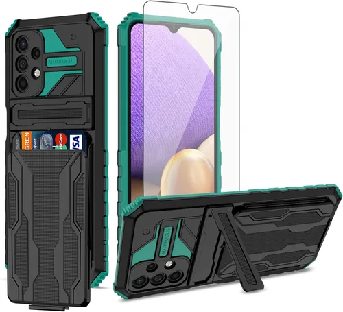 Vista 12 de Asuwish Funda de teléfono para Samsung Galaxy A32 5G 2021 de 6.5 pulgadas con protector de pantalla de vidrio templado y tarjetero con soporte