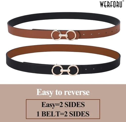 Vista 9 de Cinturón de cuero reversible para mujer, cinturón de cuero con anillo tórico dos en uno para vestido de jeans
