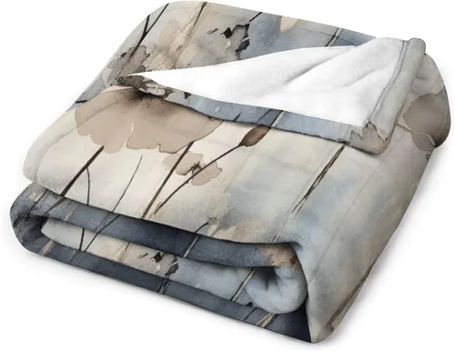 Vista 3 de Manta decorativa de flores beige, blanco crema, blanco, azul, gris, flores anchas, manta suave de 30 x 40 pulgadas, manta de franela para sofá