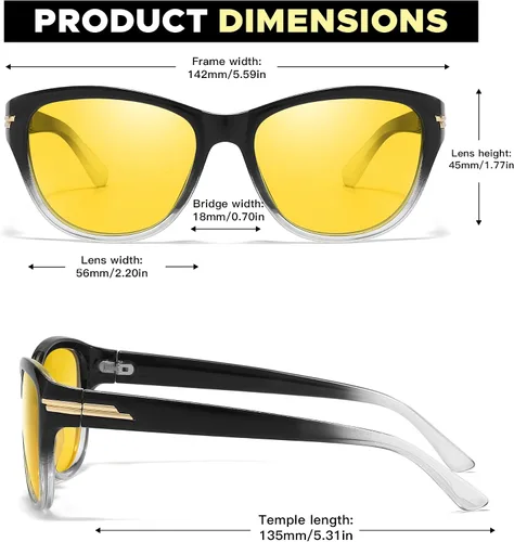 Vista 3 de LVIOE Lentes de conducción nocturna para mujeres y hombres, antirreflejos, polarizados, amarillos, lentes de visión nocturna para la noche, LN2317