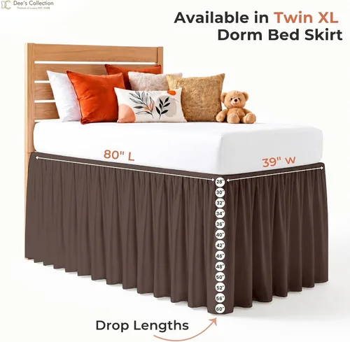 Vista 23 de Dorm Ruffle Twin XL 28" Drop Extra Long BedSkirt, Premium Brushed Microfiber Tailored Drop, Put On Elastic Long Dust Ruffle, Split Corner, Bedroom