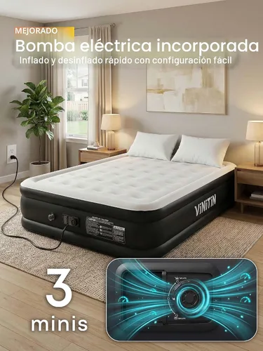 Vista 2 de Colchón de aire Queen con bomba incorporada, cama inflable elevada de 16 pulgadas para hogar e invitados, colchón inflable autoinflable con parte
