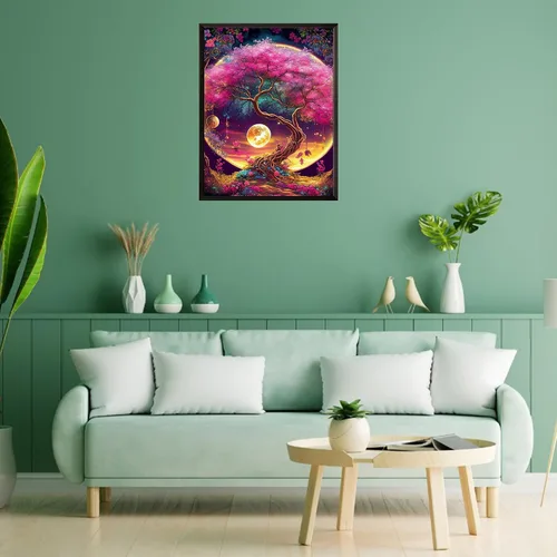 Vista 9 de Aestalrcus Kit de pintura por números de árbol de la vida para adultos, pintura de árbol por números para adultos principiantes, kits de pintura por