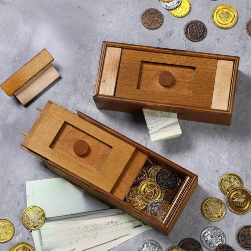 Vista 3 de 2 piezas Caja de rompecabezas de madera de Navidad con compartimentos ocultos, caja de dinero de madera para tarjeta de regalo, caja secreta