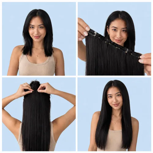 Vista 7 de Prettyshop - Juego de 8 extensiones de pelo con clip, de 24 pulgadas, tamaño XXL, onduladas, rizadas o lacias, resistentes al calor