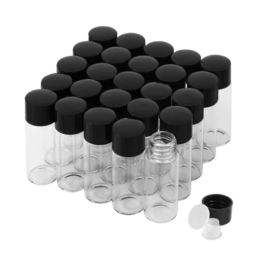 Vista 23 de 25 frascos pequeños de vidrio transparente de 1 fl oz con tapas de rosca
