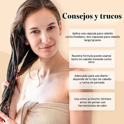Vista 7 de LivaClean Cápsulas de suero capilar de 60 CT para cabello encrespado, dañado, vitaminas para el cabello, queratina y aceite de argán con biotina