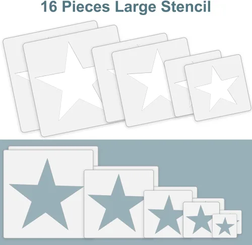 Vista 3 de Plantilla de estrellas, 16 plantillas de estrellas de diferentes tamaños, plantilla de estrellas, plantilla grande para pintura en aerosol