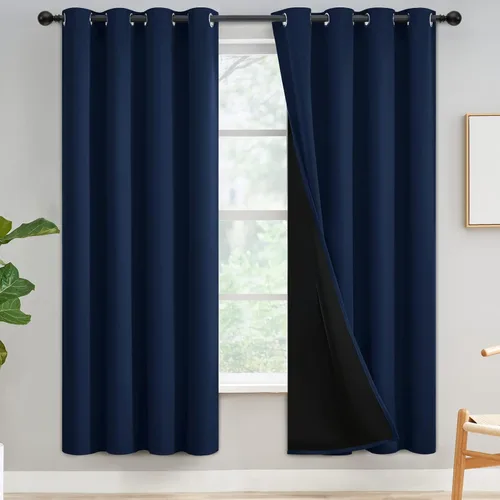Vista 80 de Yakamok Cortinas negras, cortinas de ventana con aislamiento térmico y eficiencia energética para dormitorio, cortinas opacas completas y cortinas