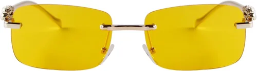 Vista 2 de Laurinny Retro Rectangle Sunglasses Women Men 90s Rimless Trendy Metal Glasses Spring Hinge Candy