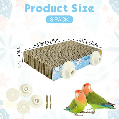Vista 3 de 3 piezas de plataforma de cartón para pájaros, jaula de loro, perca, soporte de molienda de patas de pájaro, periquito masticable, jaula de loro
