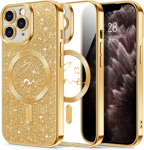 Vista 147 de Hython Funda para iPhone Air con purpurina, compatible con MagSafe Love Heart fundas magnéticas transparentes para teléfono para mujeres y niñas