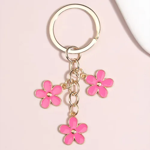 Vista 5 de Homvog 4 llaveros de flores lindos para mujer, llaveros de flores, dijes de borlas, colgantes esmaltados, llavero de borla, regalo de cartera