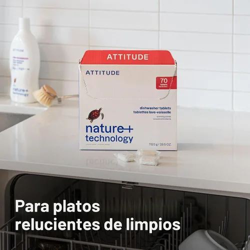 Vista 2 de ATTITUDE Cápsulas de lavavajillas a base de plantas y veganas, tabletas de detergente sin fosfato, derivadas de forma natural, sin perfume, 70